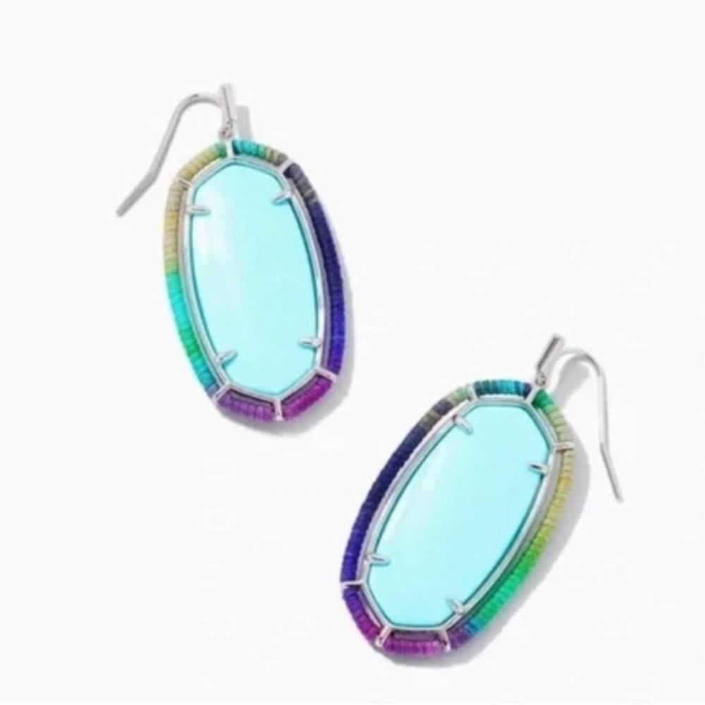 Kendra Scott Turquoise Threaded Featherweight Earrings NEW ON CARD + Pouch